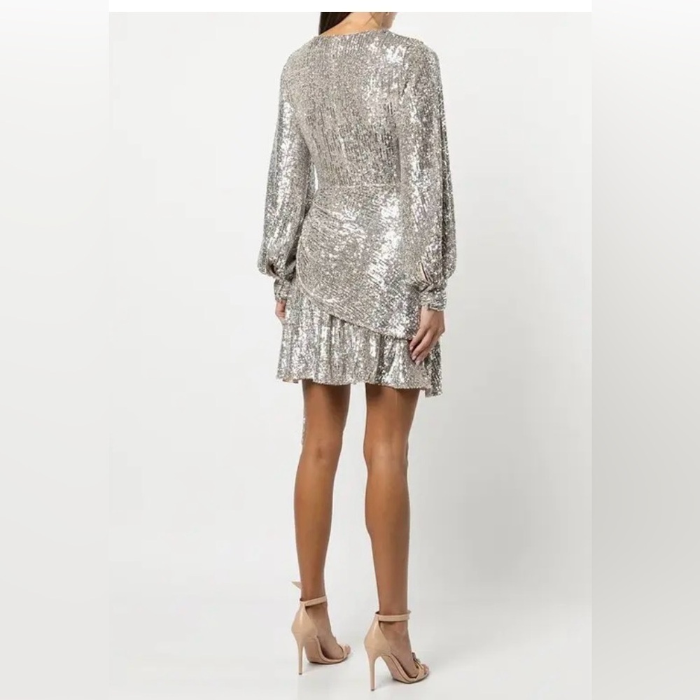 New SACHIN + BABI Delaney Sequinned Mini Dres Sz: 6 Silver Long sleeve - Picture 3 of 15